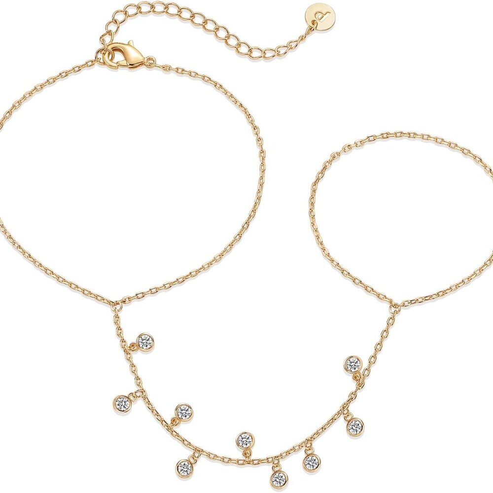 14K Gold Plated Freshwater Pearl Gold Hand Chain Bracelet for Women - Trendy Rin